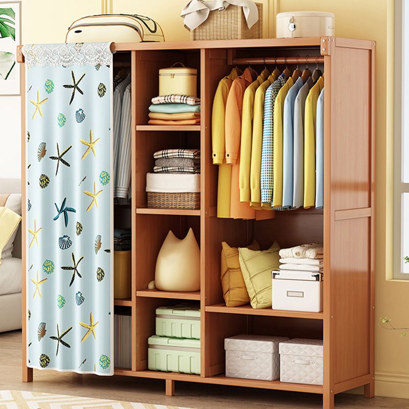 Modern Solid Wood Wardrobe for Home Brown Cabinet with Shelves