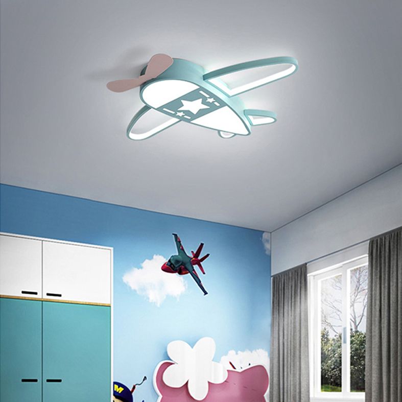 Propeller Plane Flush Ceiling Light Metal and Acrylic Light Fixture for Child Room