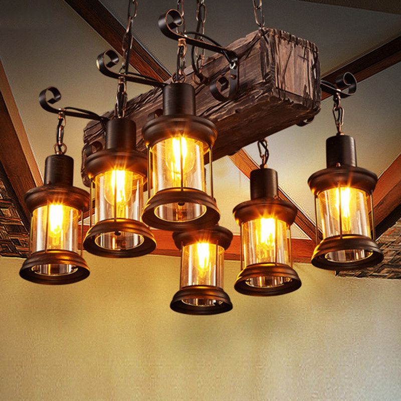 Retro -stijl lantaarn plafondverlichting ijzer kroonluchter lichtarmatuur in hout voor restaurant