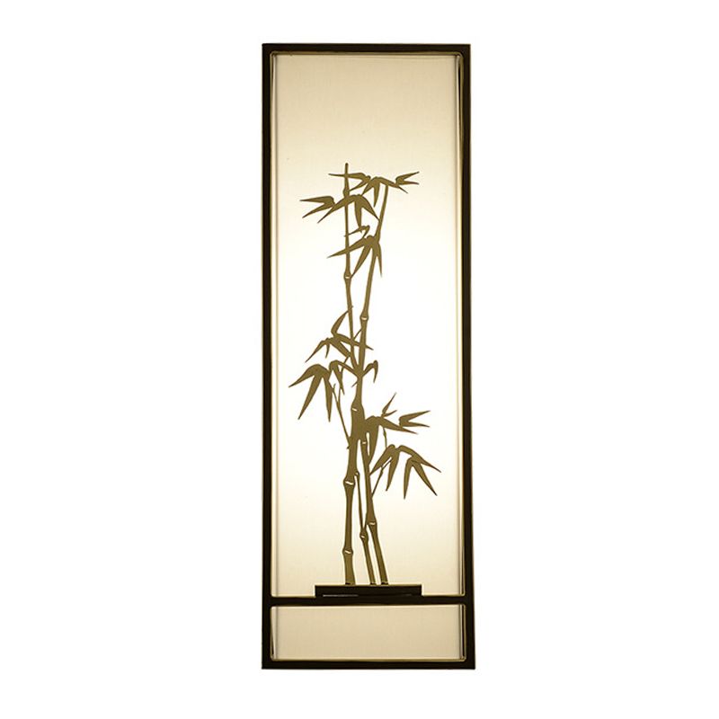 Bamboo Patterned Box Flush Mount Asia Metallic 2-Light Tearoom Wall Mount Mural Light in Black and Gold