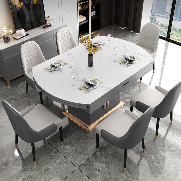 Round Sintered Stone Dining Table Modern Extendable Furniture with Steel Base