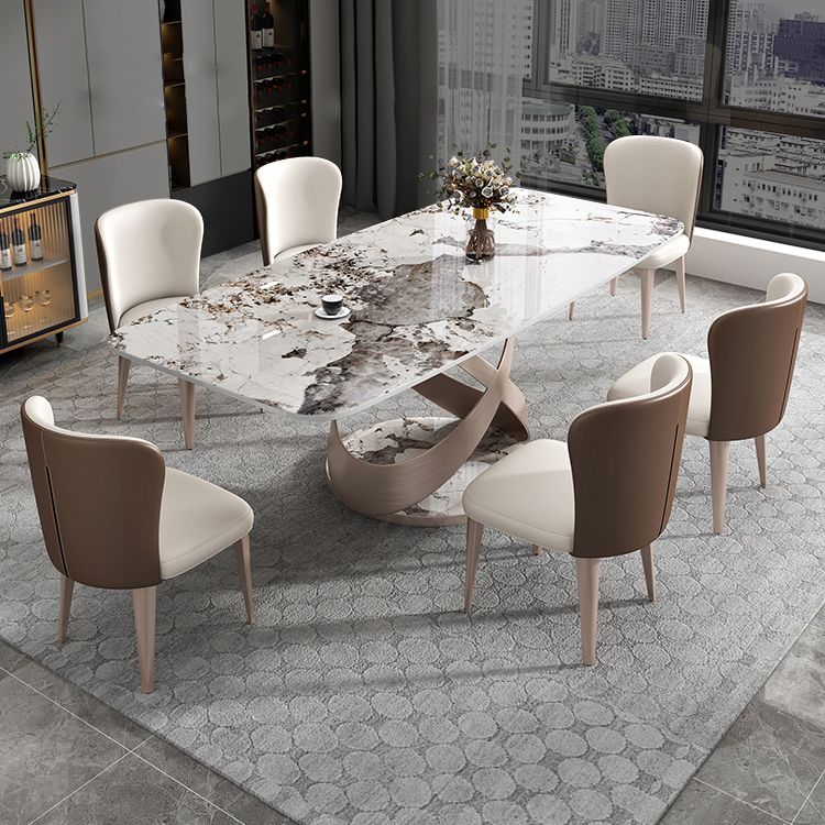 Minimalist Gray White Standard Dining Set Sintered Stone Rectangle Dining Set with Pedestal Base