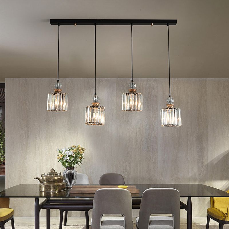 Black Cylindrical Hanging Light Fixture Minimalist Crystal Prism Pendant Lighting for Restaurant