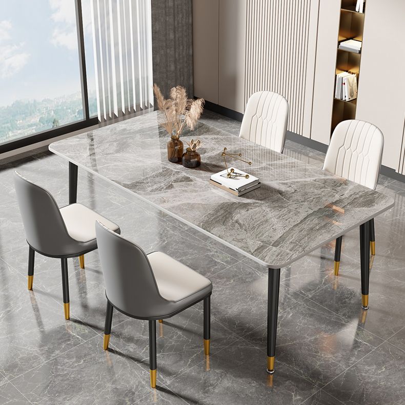 Rectangle Stone Top Dining Table Glam Style Kitchen Dining Table with 4 Legs