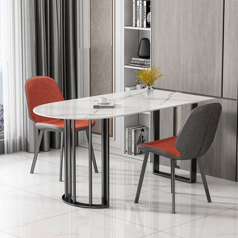 Simplicity Style Sintered Stone Dining Table Freeform Shape Table with Double Pedestal Base