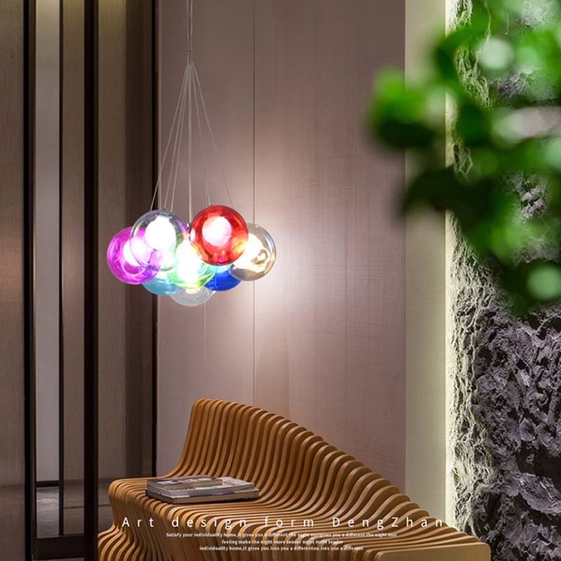 Indoor Globe Clear Glass Multi Hanging Light, Simple Colorful Balls Hanging Lamp