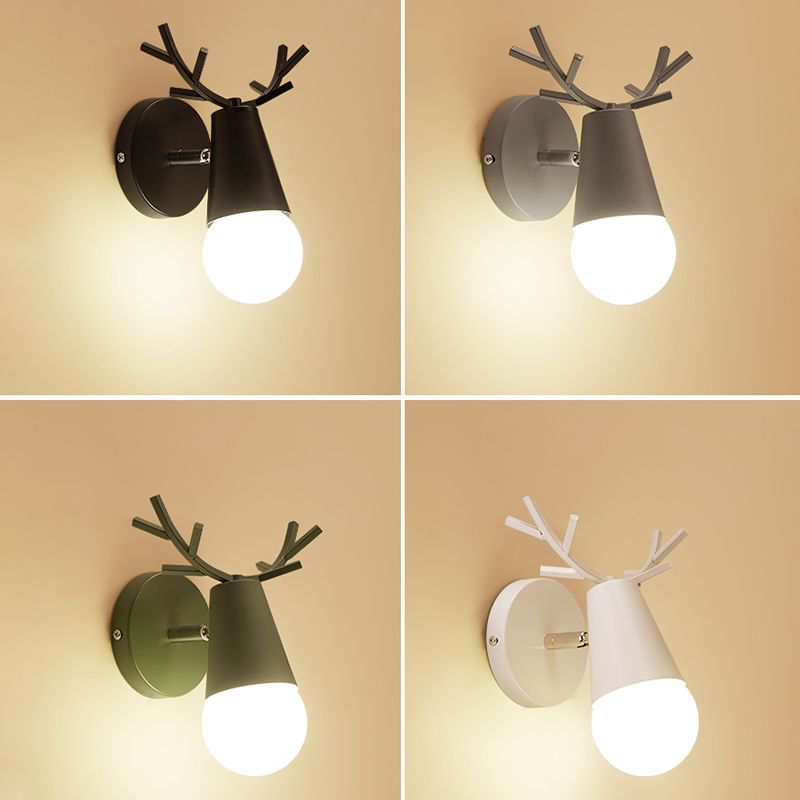 1 Light Wall Mount Lamp Fixture with Antler Metal Macaron Wall Sconce Light for Boy Girl Bedroom