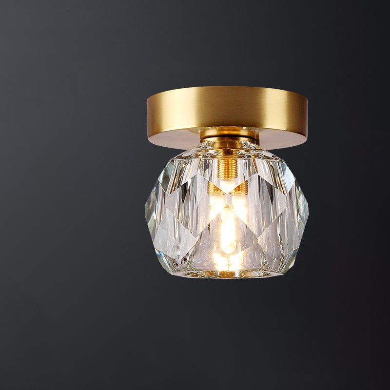 Round Ceiling Flush Mount Light Modern Crystal Aisle Close to Ceiling Light in Coppery