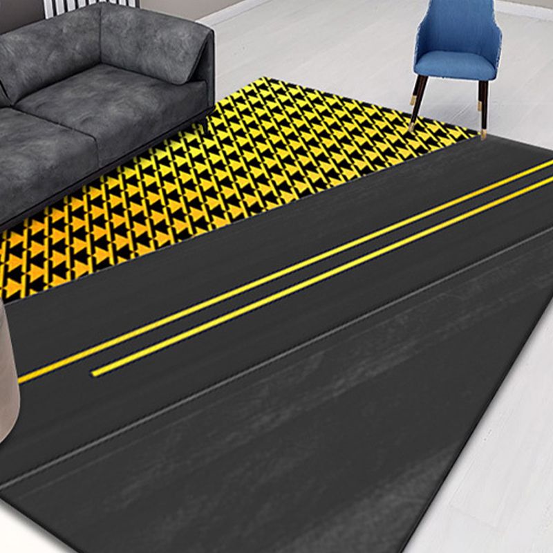 Black Luxury Rug Polyester Graphic Rug Tear Resistant Rug for Living Room