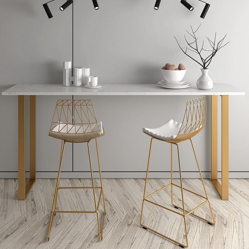Glam Style Rectangle Stone Bar Table 42-inch Height Gold Sled Pedestal Bistro Table