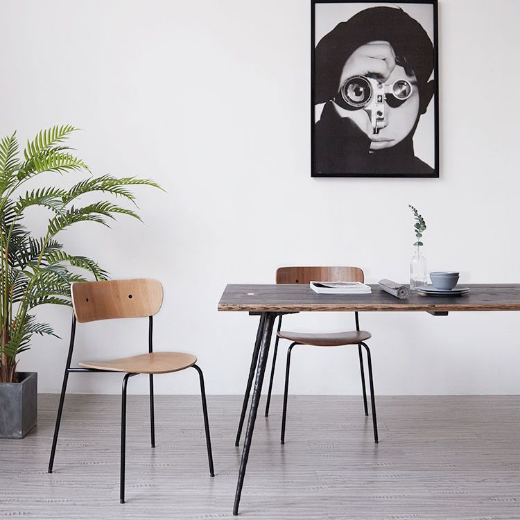Silla industrial sin brazos para interiores y exteriores, silla de comedor con respaldo abierto de metal