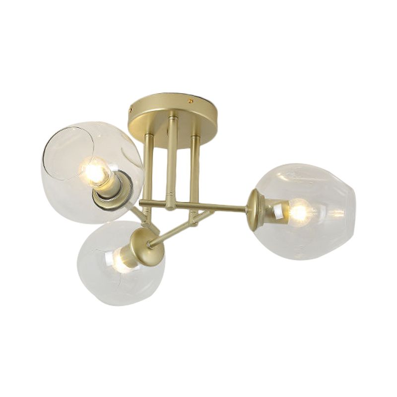 3/6/8 Lights Living Room Semi Flush Light Gold/Black Semi Flush Mount Lighting with Bubble Clear Glass Shade