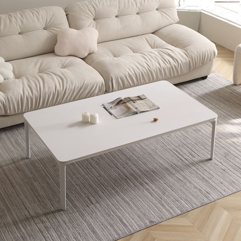 Modernism Sate Top Coffee Table Rectangular 4 Legs Cocktail Table in White