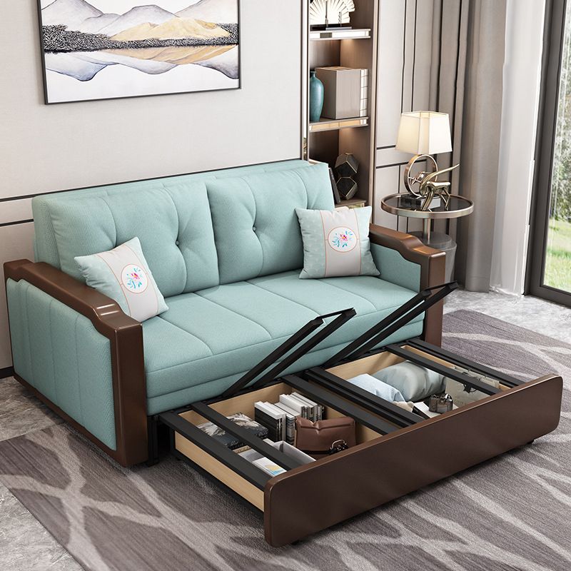 Contemporary Tufted Fabric Sofa Bed with Square Arms in Blue