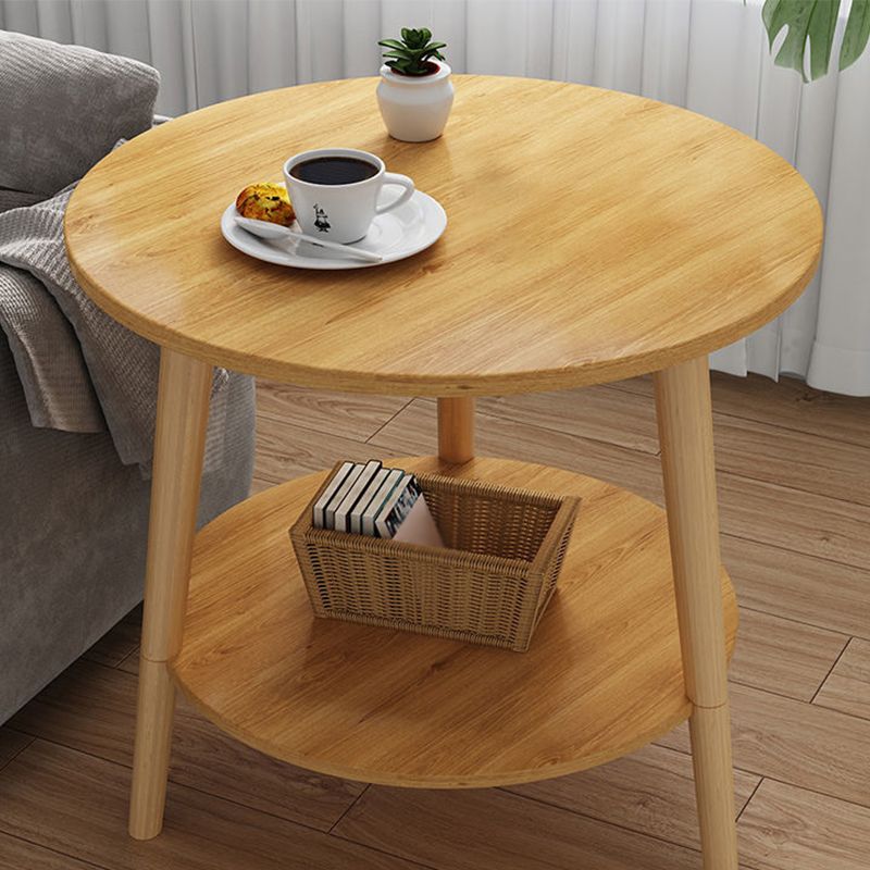 3 Legs End Table Wood White/Natural Round Side Table for Living Room