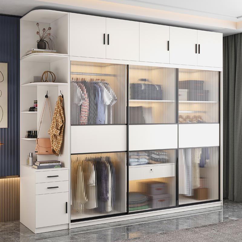 Contemporary Style Wardrobe Glass 2-Door Wardrobe Closet with Shelves