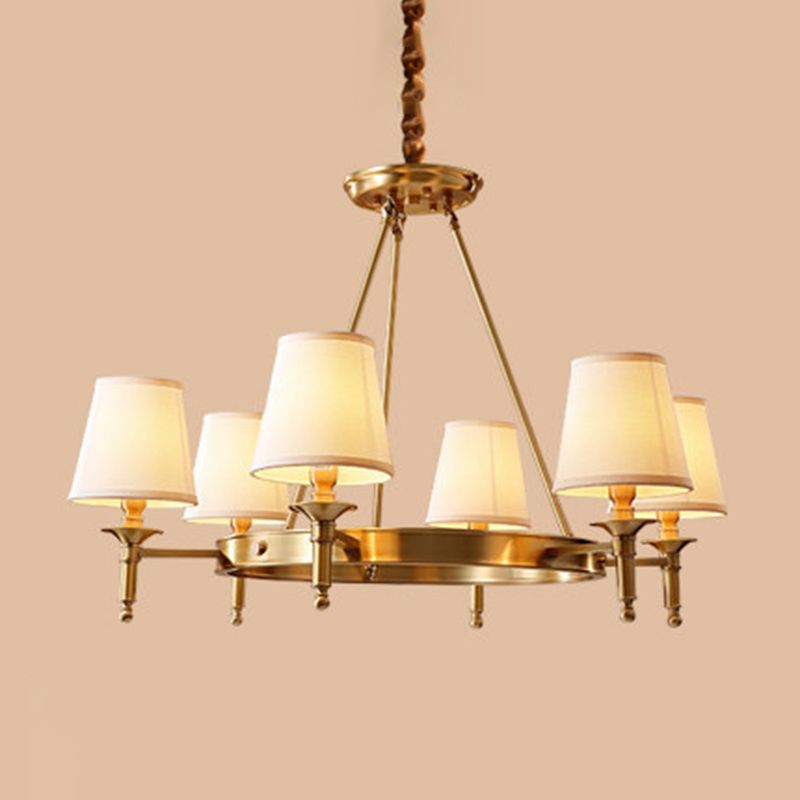 Metallic Candlestick Chandelier Lighting Classic Living Room Pendant Light with Bucket Fabric Shade