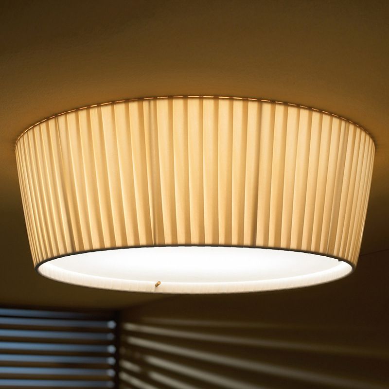 Fabric Drum Shape Flush Ceiling Light Modern Multi Lights Flush Light Fixtures in Yellow