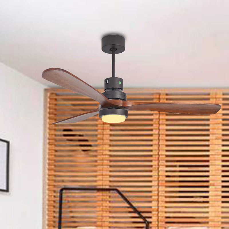 52 "W Cercle antiquité accroché à la lampe à fans LED Métallique Semi Flush Mount Lumière en noir avec 3 lames de bois