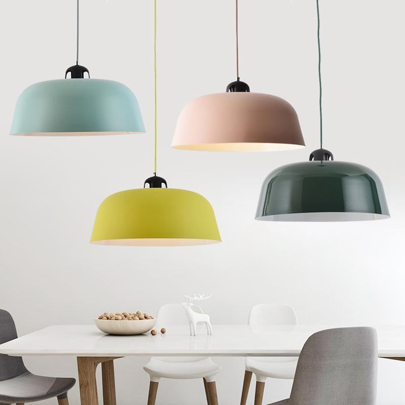 Luce a sospensione a forma di barattolo macaron fienile 1 lampada a soffitto in metallo chiaro in blu/verde/giallo/rosa per bagno in camera infermieristica