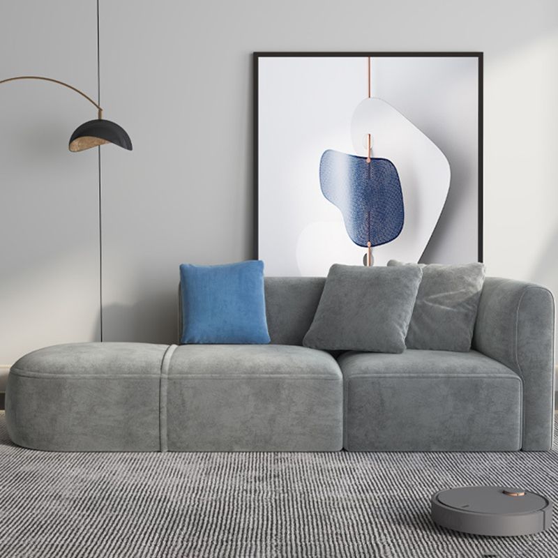 Gray Velvet Sofa with Chaise 68.9 " D Square Arm Sofa with Pillows