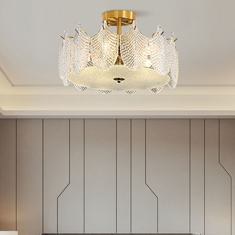 Modern Semi Flush Mount Light Glass Light Fixture in Brass for Living Room