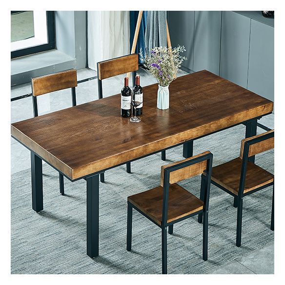 Traditional Style Solid Wood Dining Set with Walnut Table and 4 Black Legs Base