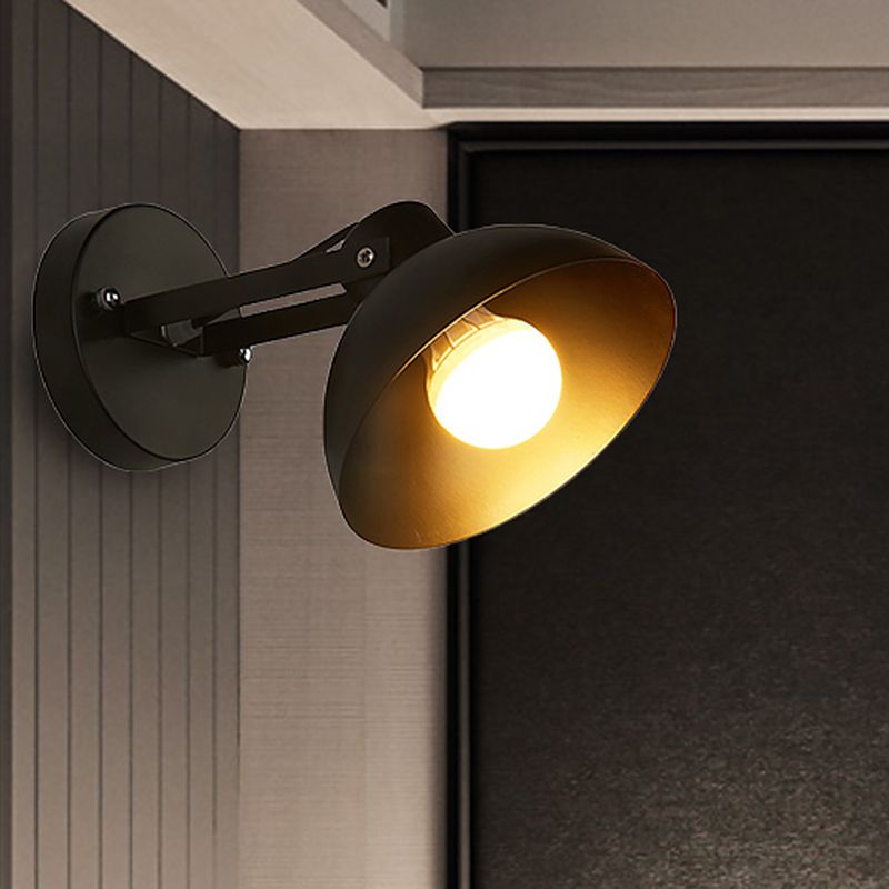 1 Kopfwandleuchte mit Kuppelschatten Metall Industrial Style Innenwandlampe in Schwarz
