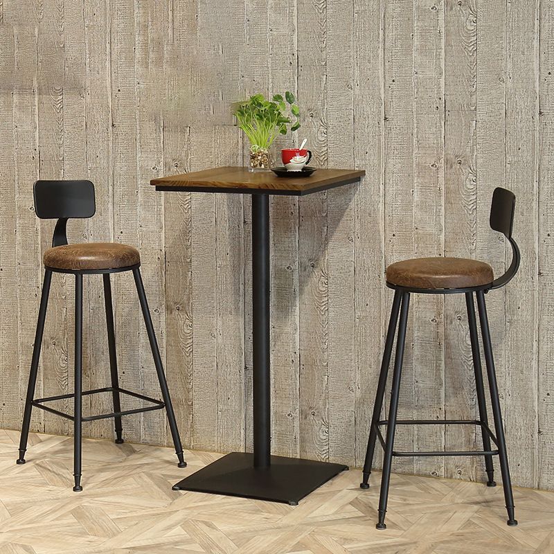 Industrial Black Metal Bar Table Wood 21.6"W Top Indoor Pedestal Bistro Table