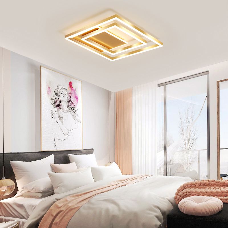 Luz de techo cuadrado de oro cepillado LED minimalista LED ACRYLIC SEMI FLUSH MANTEPLACIÓN DE MONTAJE