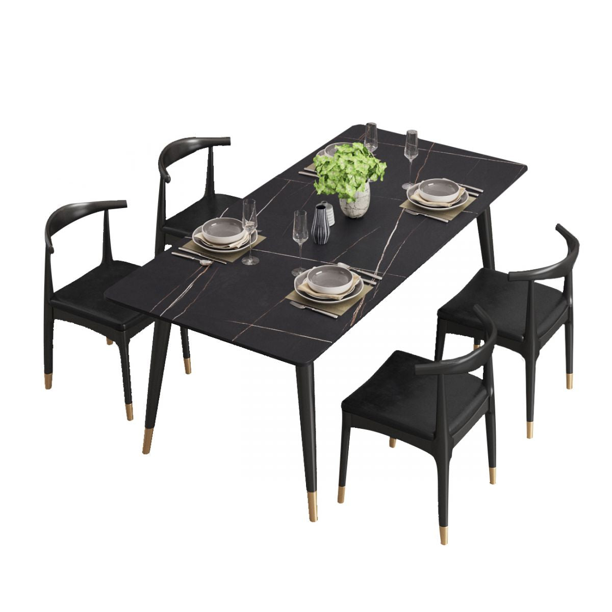 Rectangle Modern Dinette Set 1/4/5 Pieces Black Base Indoor Dining Table Set