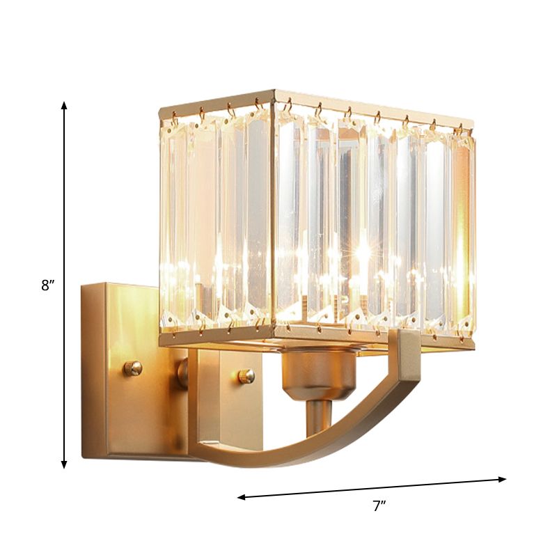 Zwart/gouden rechthoek wandmontage verlichting moderne stijl 1 kop helder kristallen sconce licht voor slaapkamer, 7 "/18" w
