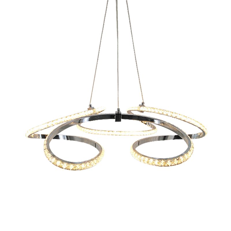 Twist Dining Room Deckenkraut Kristall LED Einfacher Suspension Anhänger in Chrom, warm/weißes Licht
