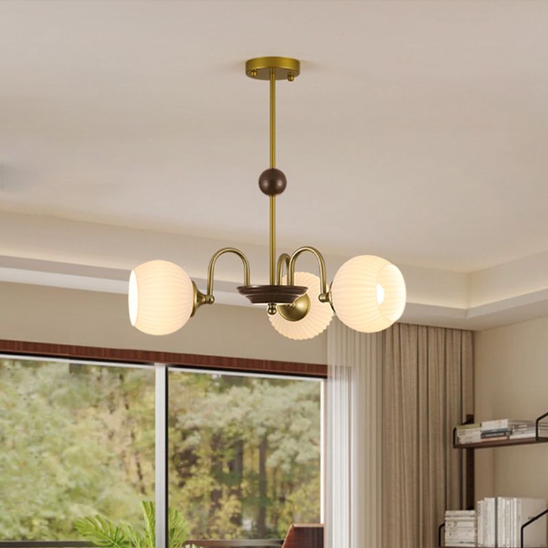 Bowl Shade Hanging Light Modern Style White Glass Chandelier for Living Room