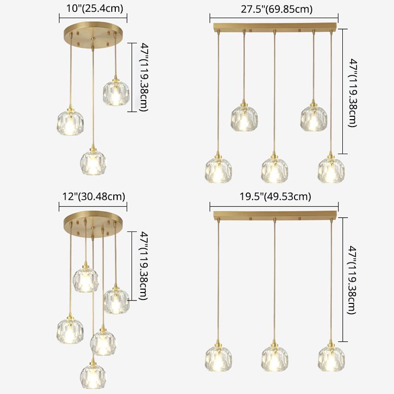 Round Down Lighting Pendant Modern Style Crystal Coppery Suspension Pendant Light