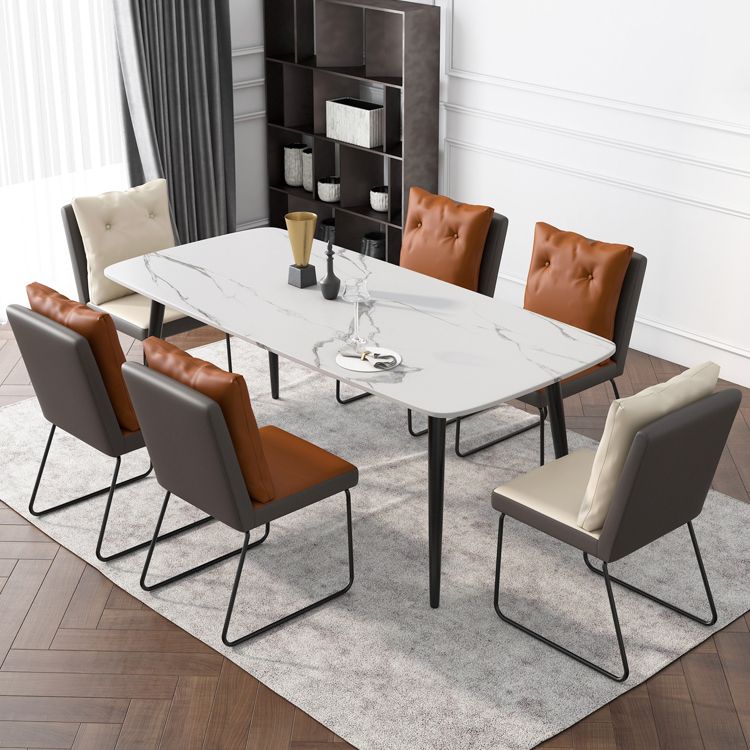 Industrial Armless Solid Back Chair Leather Dining Side Chair