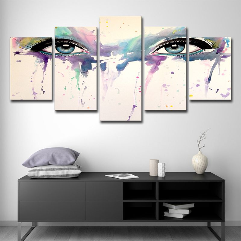 Woman Eyes Watercolor Canvas Print Modern Multi-Piece Girls Bedroom Wall Art in White