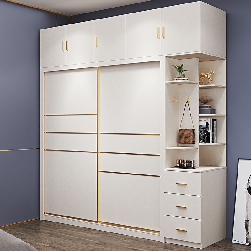 Modern Sliding Door Wardrobe for Bedroom White Cabinet with Drawers