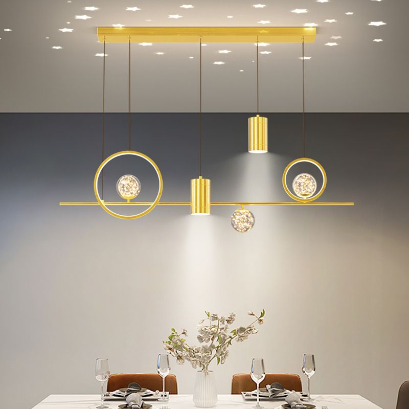 Zeitgenössisches Insel Licht Geometrisches Metall 7-Licht-Insel Deckenleuchte