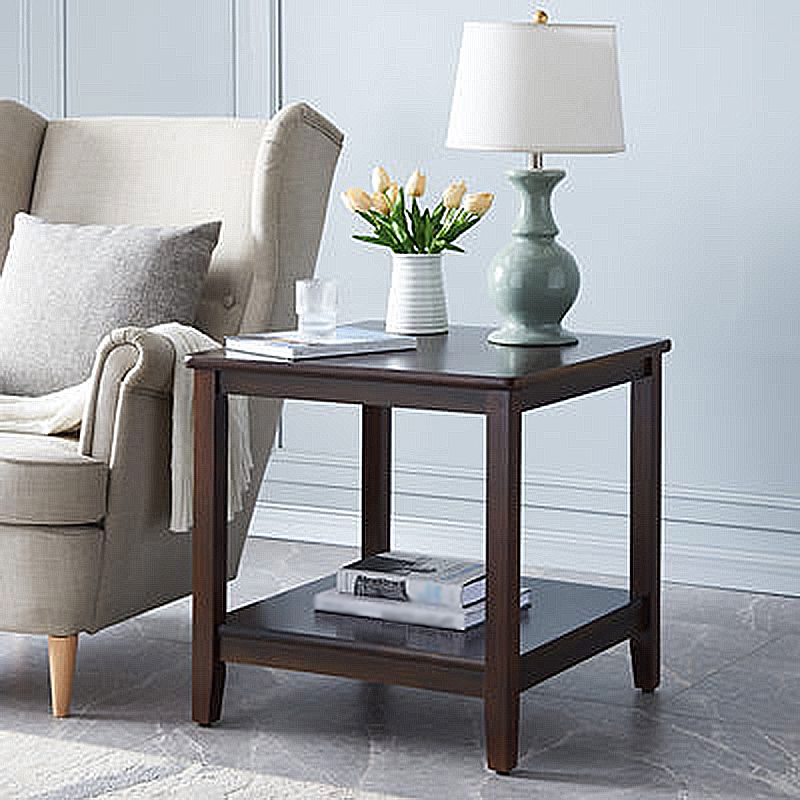 Farmhouse Square Wood Top End Table Double Tier Sofa Side Table with Storage