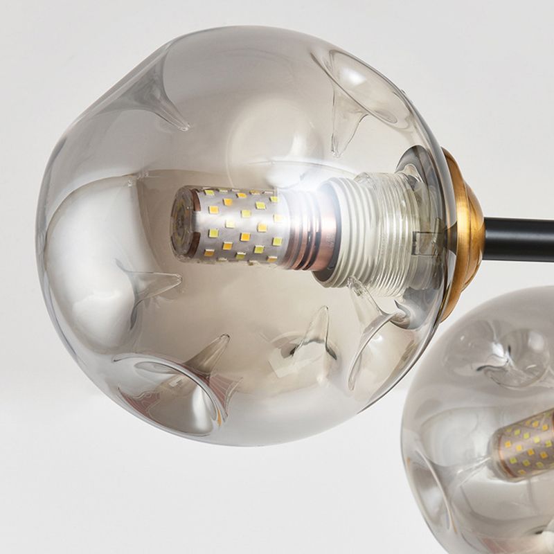 Luce di isola a 6 luci nere in moderno stile a sospensione in ferro battuto in stile creativo con tonalità di vetro