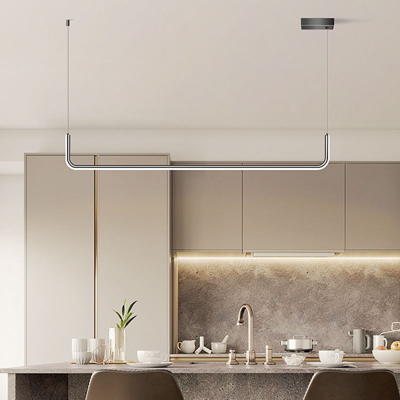Idées d'éclairage d'île linéaire de forme moderne pendentifs îles métalliques en noir