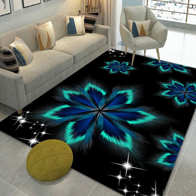 Dark Green Peacock Feathers Rug Polyester Modern Rug Washable Rug for Home Decor