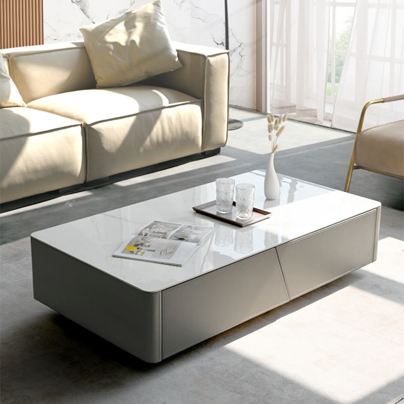 Minimalism Slate Rectangular Coffee Table White Coffee Table Set with Drawer