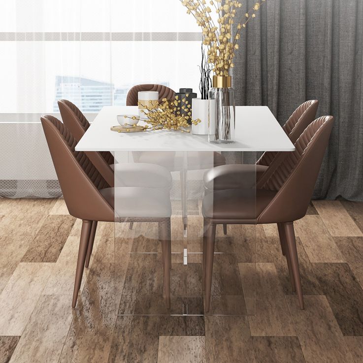 Minimalist Rectangle Shape White Dining Set Sintered Stone Kitchen Dining Set with Double Pedestal