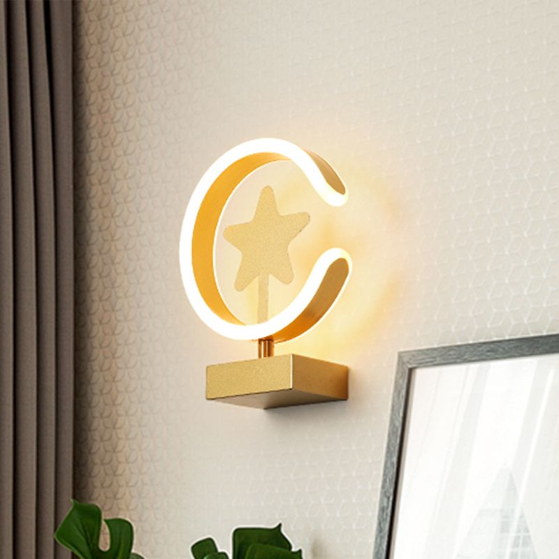 Wit/gouden cirkel spoelmontageswandwandeling met sterrenpatroon cartoon acryl LED -wandverlichting, warm/wit licht