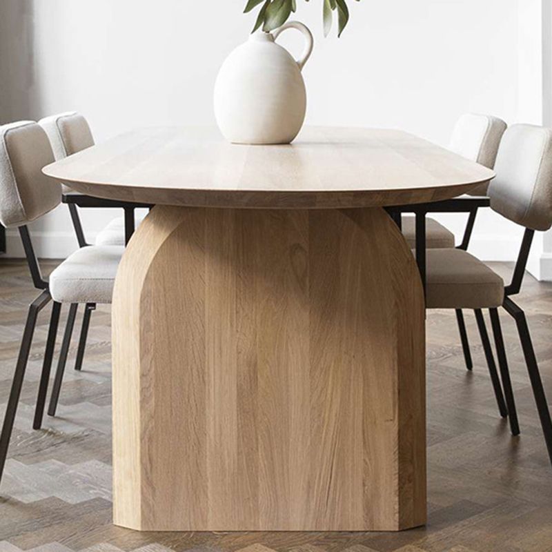 Table de bois massif en pin ovale table à manger moderne avec piédestal double en bois pour restaurant