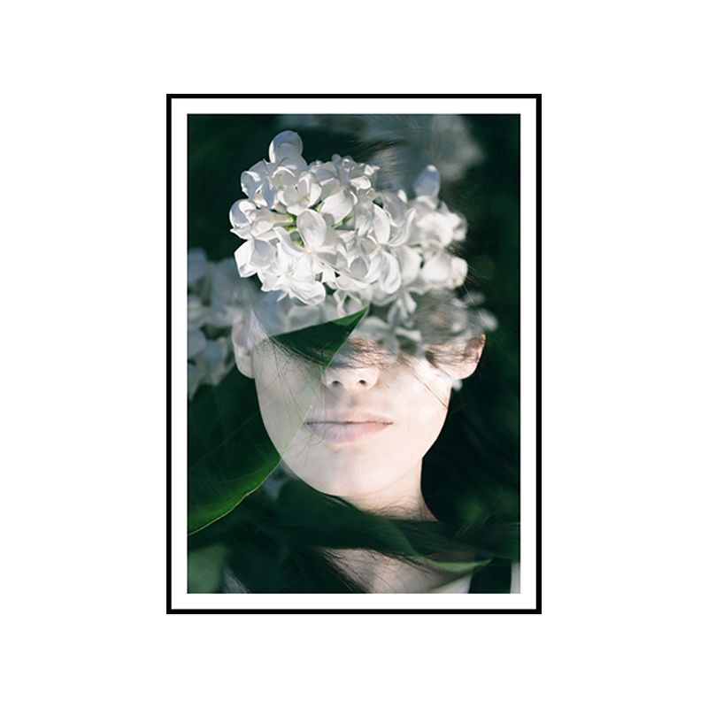 Photography Woman and Flowers Canvas Wall Art for Girls Bedroom, Green and White