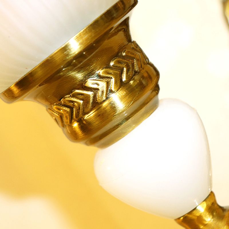 2 Heads Petal Sconce Lamp Traditional Style Frosted Glass Wall Lighting with Gold Metal Arm