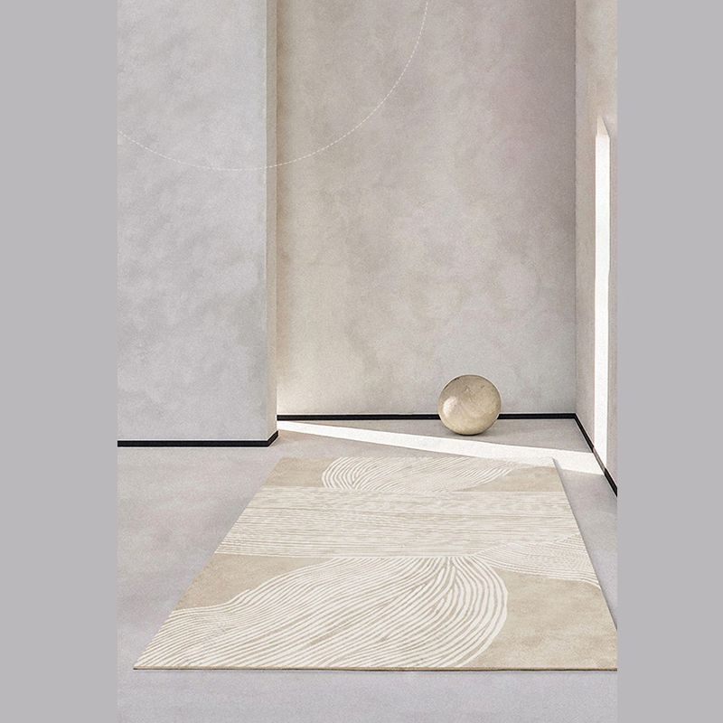 Apricot Tone Modern Area Carpet Polyester Abstract Stripe Indoor Rug Washable Carpet for Living Room